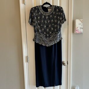 Vintage 80's Adrianna Papell Occasions Blue Beaded Set Sz 8P